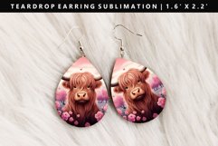 Highland Cow Teardrop Earring Sublimation PNG Design Product Image 1