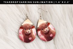 Highland Cow Teardrop Earring Sublimation PNG Design Product Image 1