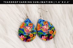 Pig Teardrop Earring Sublimation PNG Design Product Image 1