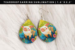 Pig Teardrop Earring Sublimation PNG Design Product Image 1