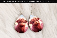 Highland Cow Teardrop Earring Sublimation PNG Design Product Image 1