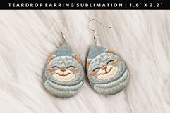 Funny Cat Teardrop Earring Sublimation PNG Design Product Image 1