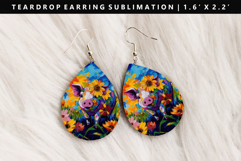 Pig Teardrop Earring Sublimation PNG Design Product Image 1