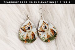 Funny Cat Teardrop Earring Sublimation PNG Design Product Image 1