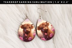 Highland Cow Teardrop Earring Sublimation PNG Design Product Image 1
