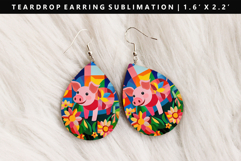 Pig Teardrop Earring Sublimation PNG Design Product Image 1