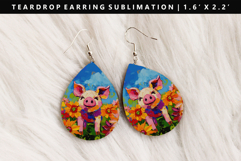 Pig Teardrop Earring Sublimation PNG Design Product Image 1
