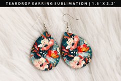 Flower Teardrop Earring Sublimation PNG Design Product Image 1