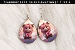 Highland Cow Teardrop Earring Sublimation PNG Design Product Image 1