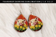 Pig Teardrop Earring Sublimation PNG Design Product Image 1