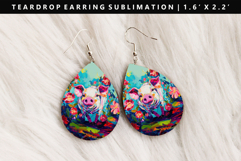 Pig Teardrop Earring Sublimation PNG Design Product Image 1