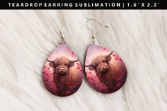 Highland Cow Teardrop Earring Sublimation PNG Design Product Image 1