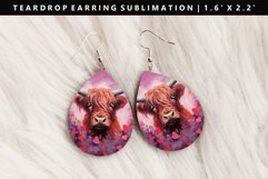 Highland Cow Teardrop Earring Sublimation PNG Design Product Image 1
