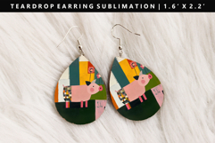 Pig Teardrop Earring Sublimation PNG Design Product Image 1