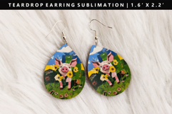 Pig Teardrop Earring Sublimation PNG Design Product Image 1