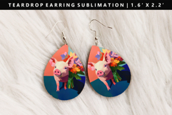 Pig Teardrop Earring Sublimation PNG Design Product Image 1