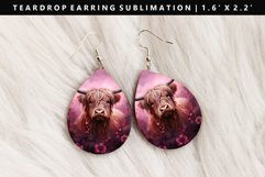 Highland Cow Teardrop Earring Sublimation PNG Design Product Image 1