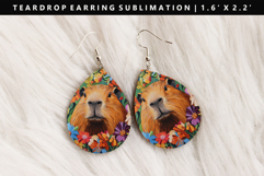 Capybara Teardrop Earring Sublimation PNG Design Product Image 1