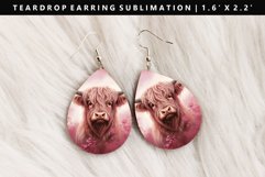 Highland Cow Teardrop Earring Sublimation PNG Design Product Image 1
