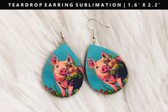 Pig Teardrop Earring Sublimation PNG Design Product Image 1