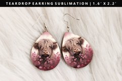 Highland Cow Teardrop Earring Sublimation PNG Design Product Image 1