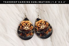 Funny Cat Teardrop Earring Sublimation PNG Design Product Image 1