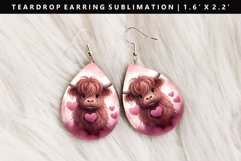 Highland Cow Teardrop Earring Sublimation PNG Design Product Image 1