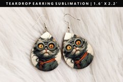 Funny Cat Teardrop Earring Sublimation PNG Design Product Image 1