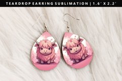 Highland Cow Teardrop Earring Sublimation PNG Design Product Image 1