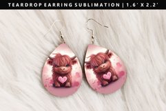 Highland Cow Teardrop Earring Sublimation PNG Design Product Image 1