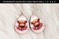 Highland Cow Teardrop Earring Sublimation PNG Design Product Image 1