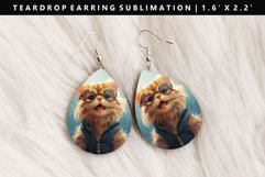 Funny Cat Teardrop Earring Sublimation PNG Design Product Image 1