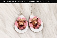 Highland Cow Teardrop Earring Sublimation PNG Design Product Image 1