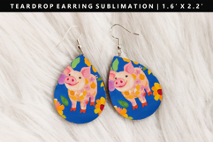 Pig Teardrop Earring Sublimation PNG Design Product Image 1