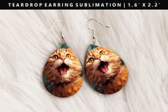 Funny Cat Teardrop Earring Sublimation PNG Design Product Image 1