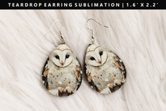 Owl Teardrop Earring Sublimation PNG Design Product Image 1