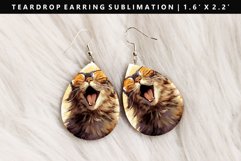 Funny Cat Teardrop Earring Sublimation PNG Design Product Image 1
