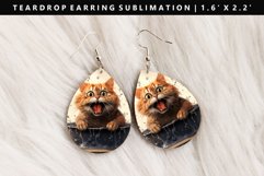 Funny Cat Teardrop Earring Sublimation PNG Design Product Image 1