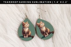 Funny Cat Teardrop Earring Sublimation PNG Design Product Image 1