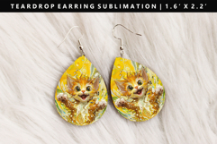 Colored Cats eardrop Earring Sublimation PNG Design Product Image 1