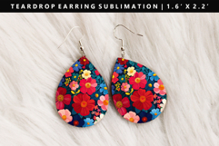 Flower Teardrop Earring Sublimation PNG Design Product Image 1