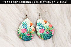 Flower Teardrop Earring Sublimation PNG Design Product Image 1