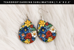 Flower Teardrop Earring Sublimation PNG Design Product Image 1