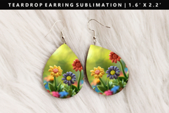 Flower Teardrop Earring Sublimation PNG Design Product Image 1