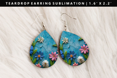 Flower Teardrop Earring Sublimation PNG Design Product Image 1