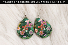 Flower Teardrop Earring Sublimation PNG Design Product Image 1