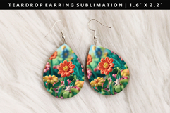Flower Teardrop Earring Sublimation PNG Design Product Image 1