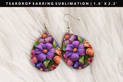 Flower Teardrop Earring Sublimation PNG Design Product Image 1