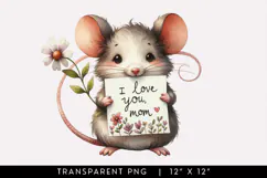 I Love You Mom Mothers Day Mouse Watercolor Clipart Product Image 1