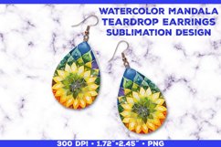 Watercolor Mandala Teardrop Earrings Sublimation Design Product Image 1